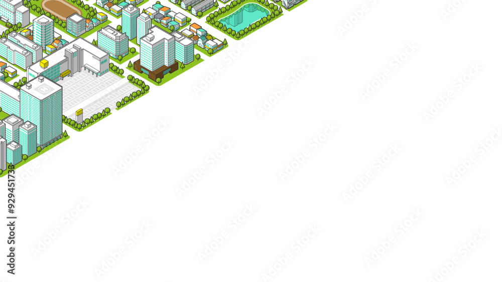 Fototapeta premium 俯瞰から見た立体の街並みベクターイラスト