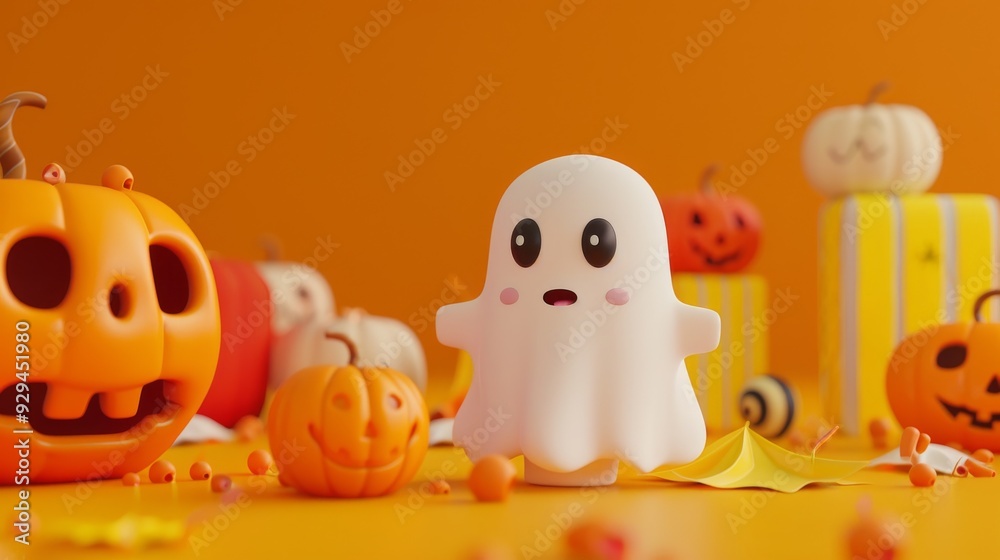 llustration of a halloween ghost and pumpkin face with scary smile on a solid background. Scary carved halloween decoration. llustration of a halloween ghost and pumpkin face with scary smile on a solid background. Scary carved halloween decoration.