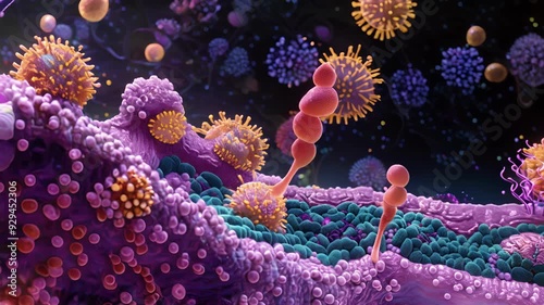 A crosssectional view of a cell with the ubiquitinproteasome system highlighted as the primary pathway for clearing out unwanted or damaged proteins. photo