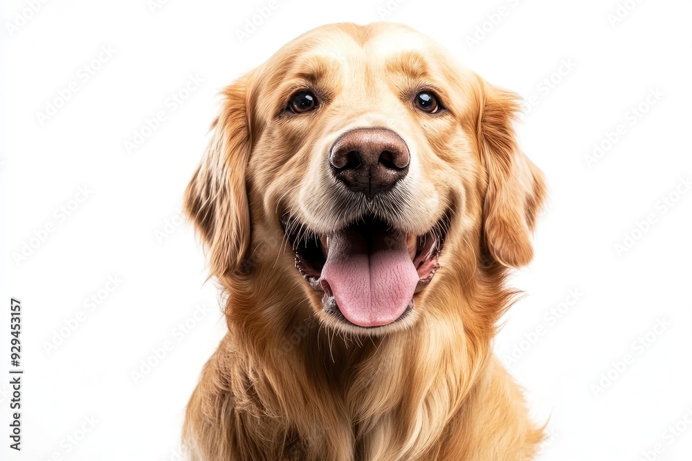 Golden Retriever dog - Canis lupus familiaris - great popular family domestic animal good with children isolated on white background tongue out while , ai Golden Retriever dog - Canis lupus familiaris - great popular family domestic animal good with children isolated on white background tongue out while , ai