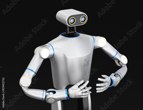 Humanoid AI Robot on black background. 3D rendering image. photo