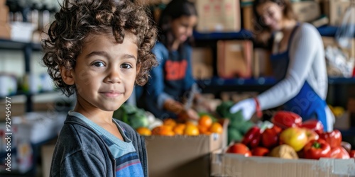 A child standing at a food bank