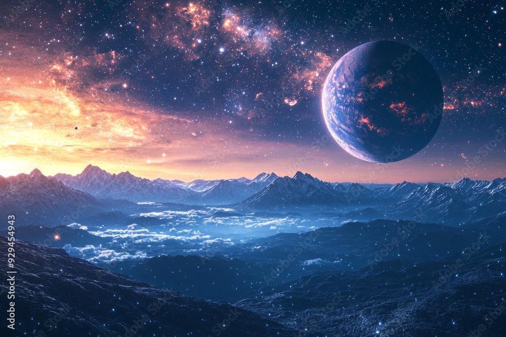 Space cosmic illustration with planets scene created with Generative AI Space cosmic illustration with planets scene created with Generative AI