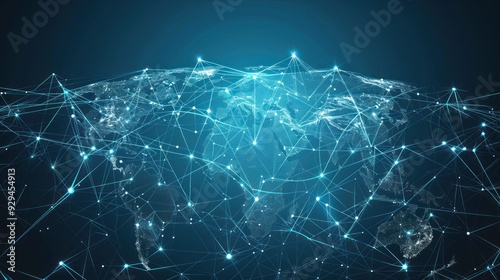 Virtual blue globe planet with a network of lines connection technology