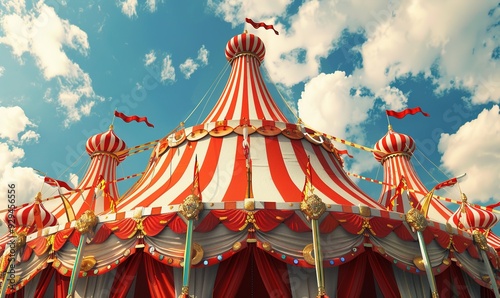circus festival with attractions in circus tent in background Generate AI