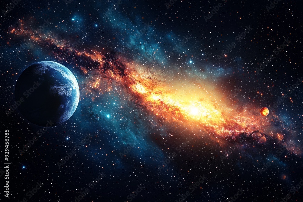 Obraz premium Space cosmic illustration with planets scene created with Generative AI