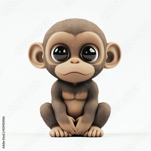 Cute cartoon monkey with big eyes sitting quietly, ideal for children's content, playful themes, or animal illustrations.