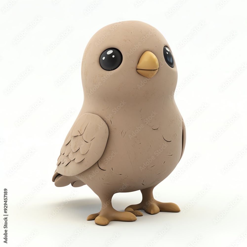 A cute cartoon bird figure with large eyes, perfect for children's designs and creative projects.