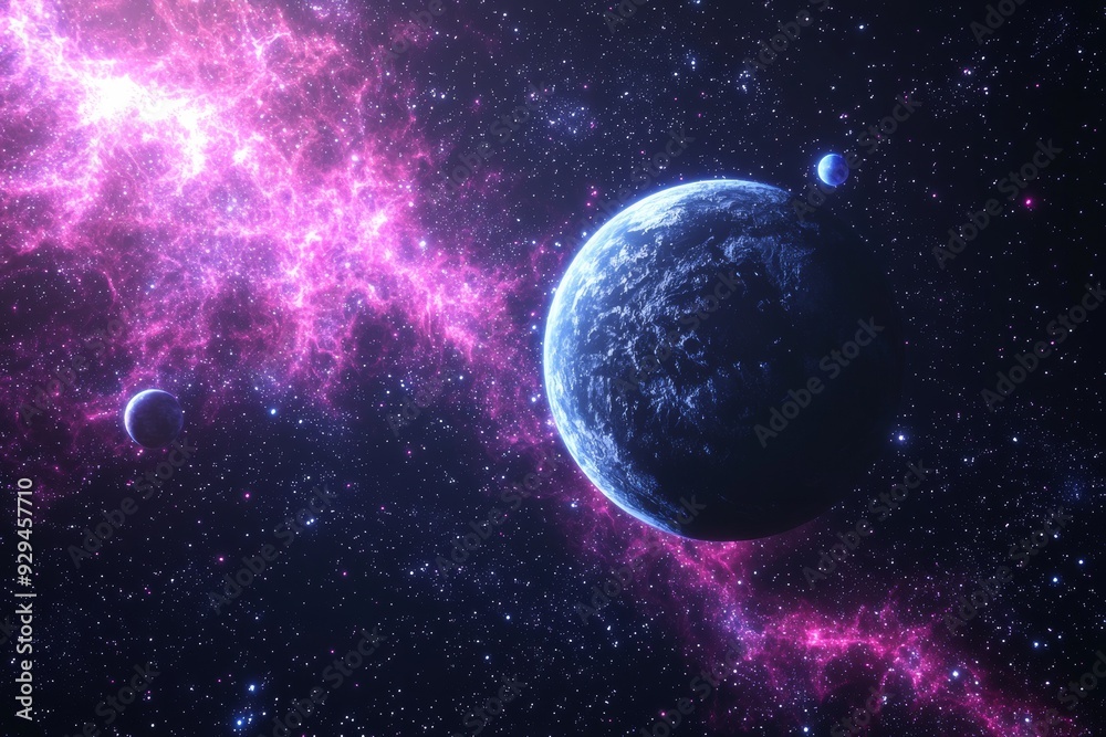 Space cosmic illustration with planets scene created with Generative AI Space cosmic illustration with planets scene created with Generative AI