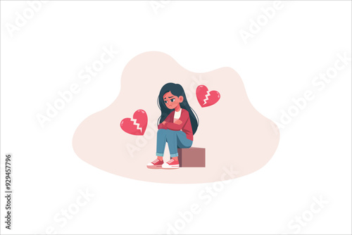 lonely sitting girl depressed with broken heart.