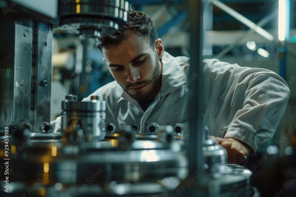 A person working on a machine in a industrial setting A person working on a machine in a industrial setting