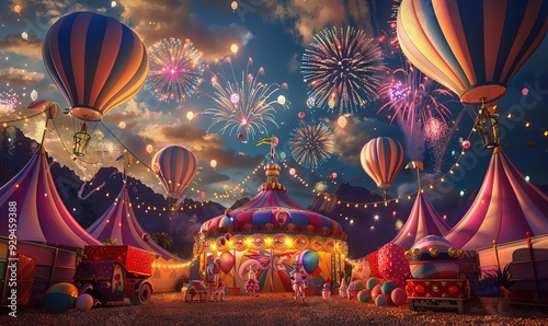 circus festival with attractions in circus tent in background Generate AI