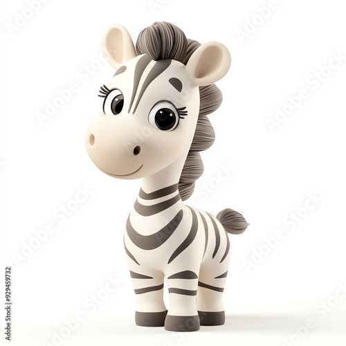 A cute cartoon zebra with big eyes and a friendly expression, perfect for children's illustrations or playful designs.