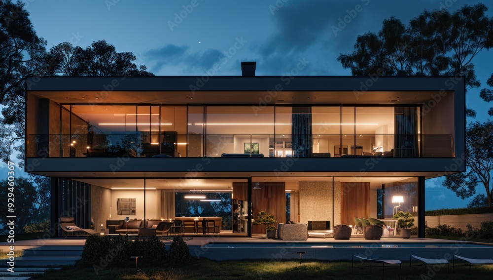 Fototapeta premium Modern House at Dusk
