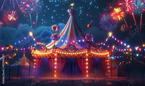 circus festival with attractions in circus tent in background Generate AI