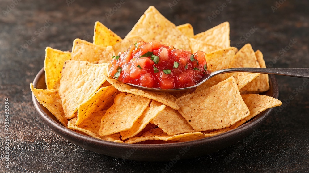 A bowl of tortilla chips served with fresh salsa, ideal for snacking or sharing at gatherings.