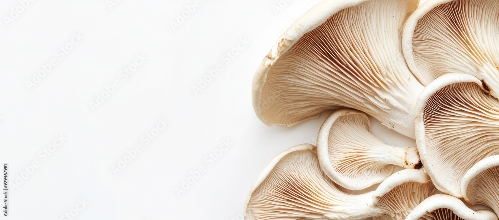 close up of oyster mushrooms on white background close up of oyster mushrooms on white background