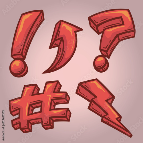 illustrated cartoon style text signs and symbols for designers