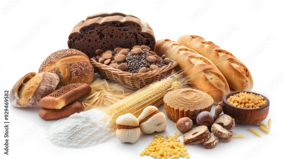 Freshly baked breads and snacks on display, great for food styling or illustrating a theme Freshly baked breads and snacks on display, great for food styling or illustrating a theme