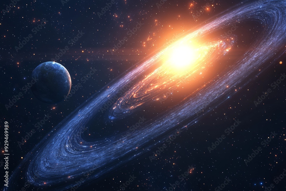 Obraz premium Space cosmic illustration with planets scene created with Generative AI