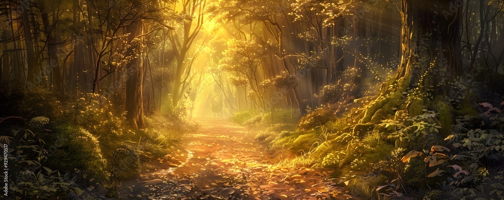 Sunlit Path Through a Golden Forest Sunlit Path Through a Golden Forest