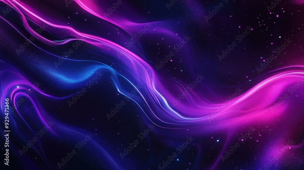 Fototapeta premium A vibrant abstract design with flowing waves in purple and blue hues against a dark background.