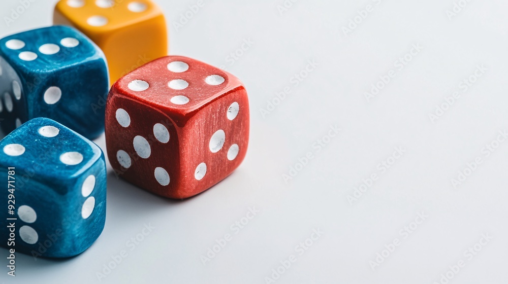 A collection of colorful dice arranged on a light surface, ideal for games and recreational activities. A collection of colorful dice arranged on a light surface, ideal for games and recreational activities.