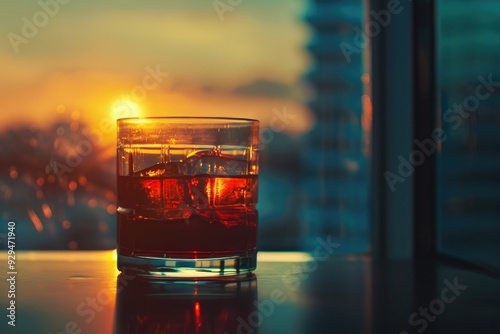 A glass filled with liquid sits on a table, ready for consumption