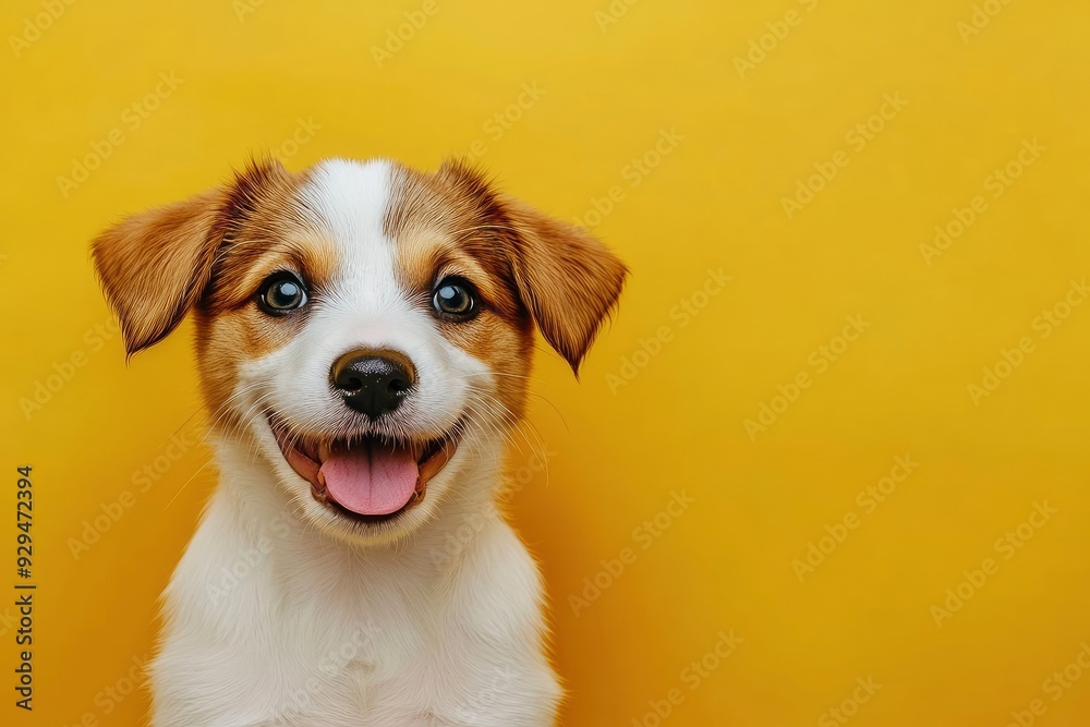 Happy puppy dog smiling on isolated color background. copy space , ai Happy puppy dog smiling on isolated color background. copy space , ai