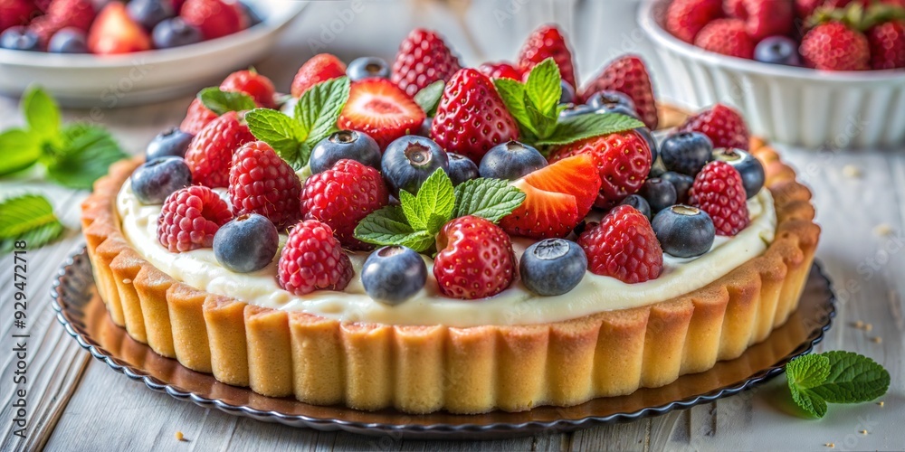photography of a fresh fruit tart with berries and cream photography of a fresh fruit tart with berries and cream