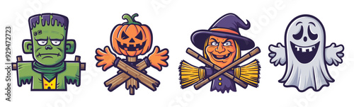 Halloween scarecrow illustrations of spooky character, Generative AI