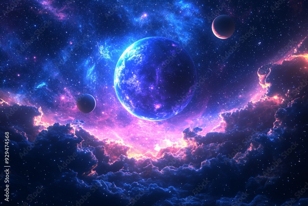 Fototapeta premium Space cosmic illustration with planets scene created with Generative AI