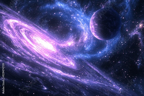 Space cosmic illustration with planets scene created with Generative AI