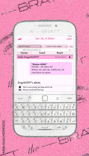 Y2K Aesthetic, Pink Glitter, Retro Phone, Bratz-Inspired, Social Media Mockup, Early 2000's social media profile card, Myspace inspired new post template for Instagram Stories
