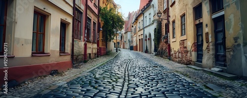 Cobblestone street in a historic European town