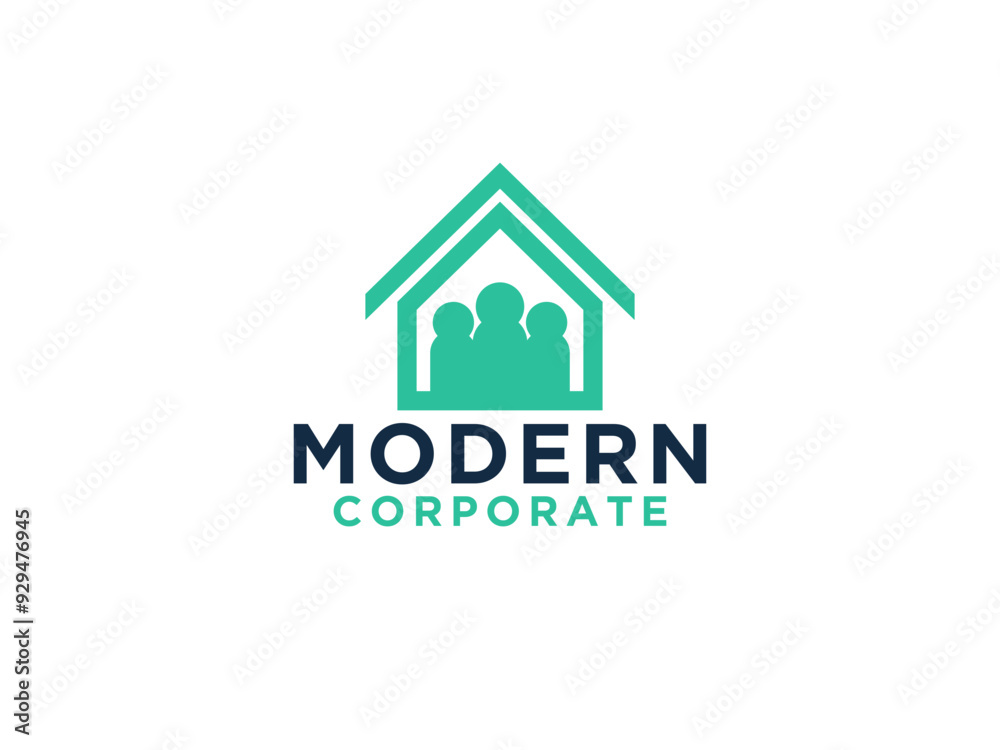 Family Home Logo. House Icon with Negative Space People inside isolated on White Background. Family Home Logo. House Icon with Negative Space People inside isolated on White Background.