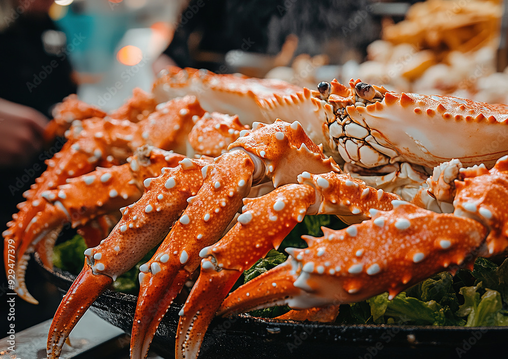 Alaskan king crab presented with large tender legs, high-quality gourmet food image, featuring a detailed close-up view for culinary focus.
Alaskan king crab presented with large tender legs, high-quality gourmet food image, featuring a detailed close-up view for culinary focus.