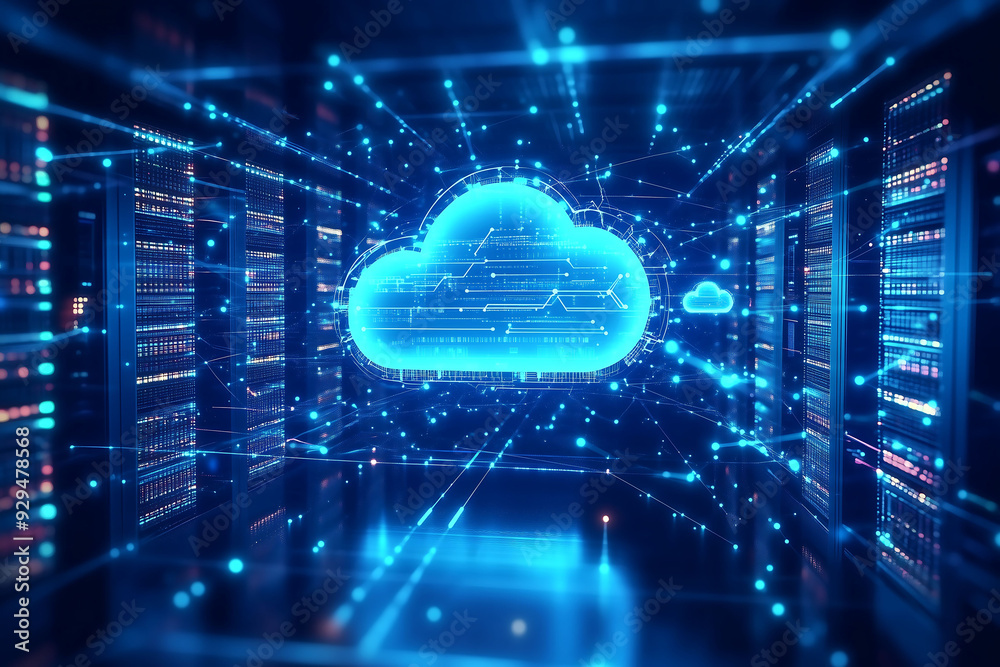 Cloud computing concept in modern data center with servers Cloud computing concept in modern data center with servers