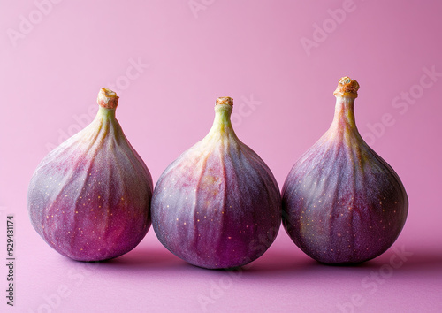 Figs with soft purple skin arranged on a rustic wooden surface, high-quality food photography, close-up view showcasing texture and color differences. 

 photo