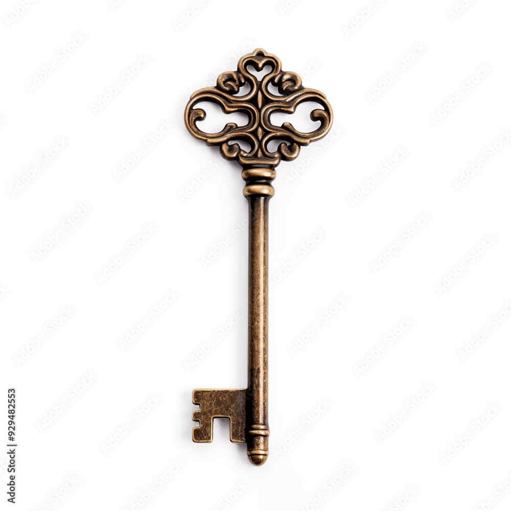 Antique Ornate Skeleton Key Isolated on White Background Antique Ornate Skeleton Key Isolated on White Background