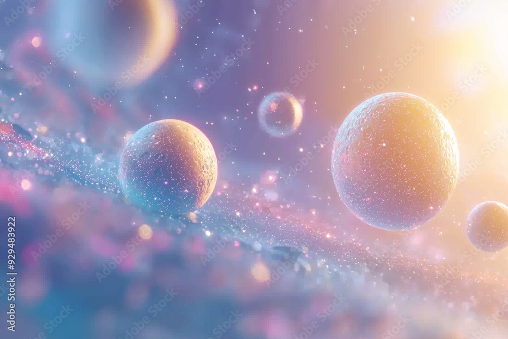 Naklejka premium Space cosmic illustration with planets scene created with Generative AI