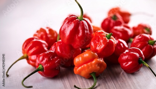 scotch bonnet also known as bonney peppers or caribbean red peppers variety of chili pepper photo