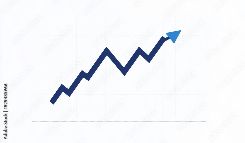a blue arrow rising on a graph line, with a white background and large empty space on the side. Perfect for financial or business presentations. a blue arrow rising on a graph line, with a white background and large empty space on the side. Perfect for financial or business presentations.