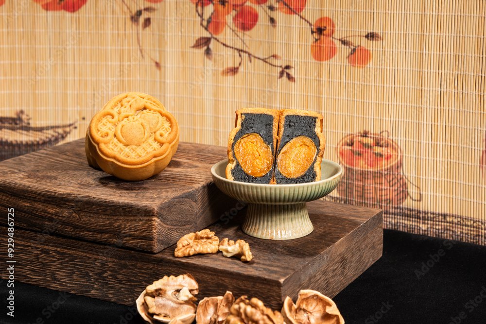 Mid-Autumn Festival special traditional food handmade mooncake studio shot close-up Mid-Autumn Festival special traditional food handmade mooncake studio shot close-up