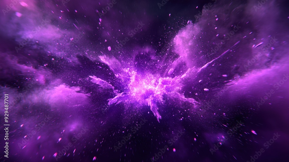 Naklejka premium A vibrant cosmic scene showcasing purple nebulae and star formations in deep space.