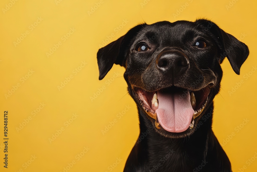 Smiling dog with happy expression face Isolated on Yellow background , ai Smiling dog with happy expression face Isolated on Yellow background , ai