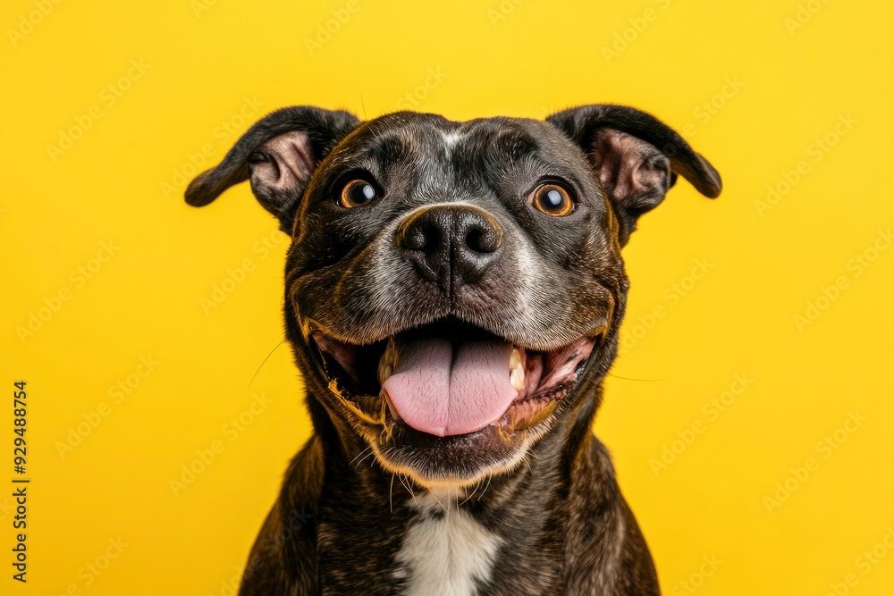 Smiling dog with happy expression face Isolated on Yellow background , ai Smiling dog with happy expression face Isolated on Yellow background , ai
