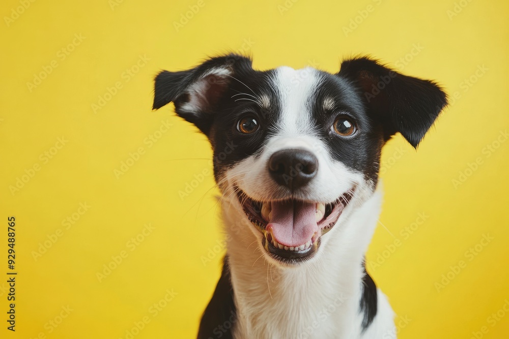Smiling dog with happy expression face Isolated on Yellow background , ai Smiling dog with happy expression face Isolated on Yellow background , ai