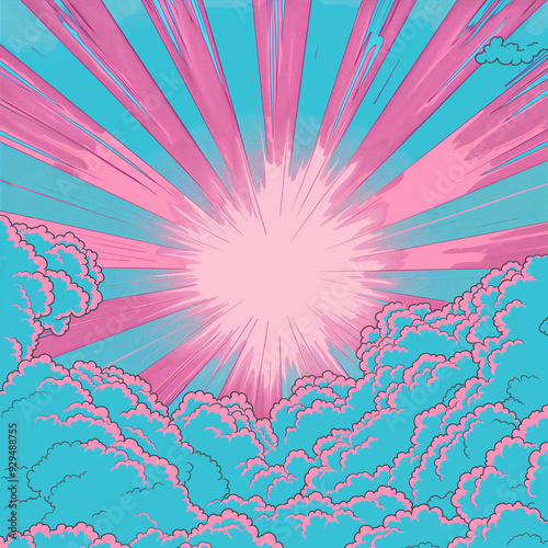 blue and pink rays, gradient as a background for a comic book or a vintage picture, generative AI