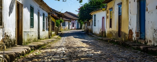 Cobblestone Street in a Historic Village with Whitewashed Buildings